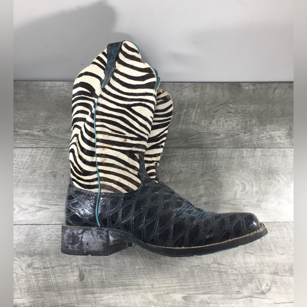 Womens Ariat 10006718 Quickdraw Leather Western Square Toe Zebra Print Boots 10 - Picture 9 of 12